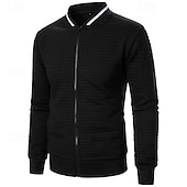 cheap Casual Jackets-Men&#039;s Lightweight Jacket Waffle Jacket Summer Jacket Transition Jacket Vacation Daily Pocket Spring &amp;  Fall Plain Fashion Classic Standing Collar Regular Black White Wine Navy Blue Khaki Jacket
