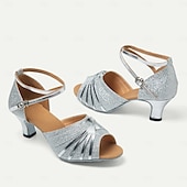 preiswerte Lateinamerikanische Schuhe-silberne Glitzer-Tanzschuhe für Damen mit überkreuzten Riemen und offener Zehenpartie – ideal für Gesellschafts- und lateinamerikanische Tänze