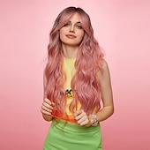 levne Syntetické trendy paruky-Syntetické paruky Uniformy Kariéra kostýmy Princeznovské Vlnitá Loose Curl Střední část Vrstvený střih na stroji Paruka 26&quot; Černá / růžová Umělé vlasy Dámské cosplay Párty Módní Růžová