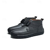 baratos Botas para Homem-botins masculinos de couro sintético marrom com costura artesanal, tira e fivela para um estilo casual e ao ar livre