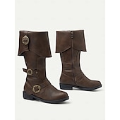 cheap Vintage Boots-Women&#039;s Vintage Mid-Calf Witch Boots with Decorative Buckles and Folded Cuff - Vintage Pirate Style Cosplay Costume Shoes