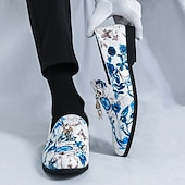 abordables Semi-formel-mocassins à imprimé floral pour hommes avec détails à pompons - chaussures habillées à enfiler de style vintage pour les occasions formelles