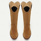 levne Cowboy &amp; Western Boots-pánské hnědé semišové westernové kovbojské boty se stahovacími poutky a klasickým prošíváním - boty do půli lýtek ve vintage stylu