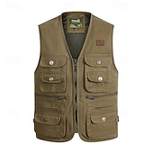 cheap Men's Fishing Vest-Men's Fishing Vest Hiking Vest / Gilet Sleeveless Outerwear Jacket Travel Cargo Safari Vest Top Outdoor Windproof Multi-Pockets Quick Dry Lightweight Fall Spring Cotton Army Green Khaki Hunting