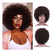 baratos Perucas de Qualidade Superior-peruca afro para mulheres perucas afro dos anos 70 perucas afro crespas de aparência natural perucas cacheadas com franja peruca afro curta e saltitante peruca afro puff suave peruca afro de cabelo