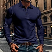 preiswerte Klassisches Poloshirt für Herren-Herren Golfshirt Golf Poloshirts Lässig Arbeit Revers Langarm Basic Modern Einfach Knöpfe Frühling &amp; Herbst Normale Passform Weiß Golfshirt