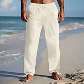 baratos Feriado-Homens Calças de linho Calças Calça verão Calças de praia Com Cordão Cintura elástica 2 em 1 Tecido Conforto Respirável Comprimento total Casual Diário Feriado Férias Moda Branco Azul