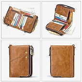 cheap Wallets-Men&#039;s Wallet Credit Card Holder Wallet Leather Cowhide Office Shopping Daily Rivet Zipper Large Capacity RFID Blocking Solid Color Black Red Brown