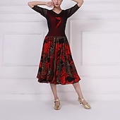 olcso Standard táncterem-Társastánc Ruha Nyomtatás Illesztés Női Teljesítmény Parti Féhosszú Spandex Műselyem