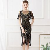 billige Antrekk-Retro / vintage De livlige 20-årene 1920-tallet Flapper kjole Cosplay kostyme Drakter Den store Gatsby Bryllupsgjest Paljetter Dusk Dame Jul Halloween Karneval Halloween Fest / aften
