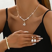 preiswerte Schmucksets-Brautschmuck-Sets 3 Diamantimitate 1 Halskette 1 Armreif Ohrringe Damen Klassisch Süß lieblich Klassisch Liebe Kostbar Diamant Wassertropfen Schmuck-Set Für Hochzeit Geschenk