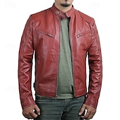 preiswerte Lederjacken-Herren Kunstlederjacke übergangsjacke Bikerjacke Rote Lederjacke Urlaub Täglich Winddicht Warm Tasche Herbst Winter Einfach Mode Klassisch Stehkragen Regulär Kunstleder Schwarz Weiß Wein Dunkelgrün
