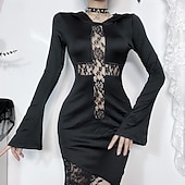 preiswerte Gotisch-Punk &amp; Gothic Cocktailkleid Vintage-Kleid Kleid Maskerade Gothic Mädchen Morticia Addams Kostüm Damen Maskerade Halloween Abschlussball Festival Erwachsene Kleid
