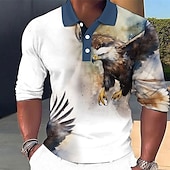 Χαμηλού Κόστους Ανδρικό Animal Print Polo-Ανδρικά Αετός Μπλουζάκια πόλο Μπλουζάκια Golf Polos Μακρυμάνικο Μπλουζάκια πόλο Γιακάς Καθημερινό Διακοπές Βραδινό Ρούχα για Πάρτυ Καθημερινή Ένδυση Κουμπιά 3D εκτύπωση Άνοιξη Φθινόπωρο Χειμώνας Λευκό