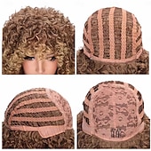baratos Perucas de Qualidade Superior-perucas afro loiras cacheadas para mulheres negras, peruca loira crespa com franja cabelo sintético resistente ao calor para uso diário