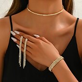 billige Smykkesett-Brude smykker sett 3 Fuskediamant 1 Halskjede 1 Armbånd Øredobber Dame Elegant Luksus Søt Smuk Dusk Vertikal Dyrebar Geometrisk Form Smykkesett Til Bryllup Gave Daglig