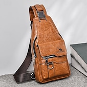 levne Pánské tašky-pánská hnědá crossbody kabelka z umělé kůže s mnoha kapsami na zip a nastavitelným popruhem, stylová a funkční pro každodenní použití