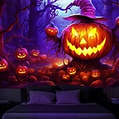 voordelige halloween wandtapijten-Halloween decoraties blacklight wandtapijt jack o lantern uv reactief glow in the dark glow party psychedelisch trippy misty hangend wandtapijt muurschildering voor woonkamer slaapkamer