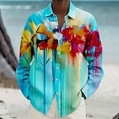 cheap Floral Print-Men&#039;s Floral Tropical Flowers Beach Shirt Summer Hawaiian Shirt Button Up Shirt Long Sleeve Shirt Collared Shirts Hawaiian Casual Vacation Daily Yellow Red Blue S M L