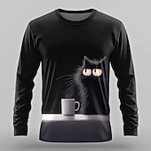 cheap Animal Print T shirts-Halloween Men&#039;s Cat Funny T shirt Long Sleeve T shirt 3D Print Crew Neck Shirt Designer Retro Vintage Street Casual Daily Black 1 Black 3 Black 2 Summer Spring Fall Clothing Apparel S M L XL XXL XXXL