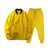preiswerte einfache Trainingsanzüge-Herren Trainingsanzug Jogginganzug Sweatshirt mit durchgehendem Reißverschluss Marineblau Stehkragen Einfach 2 teilig Täglich Sport &amp; Outdoor Ferien Polyester Streetwear Basic Lässig Frühling &amp; Herbst