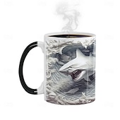 abordables Tazas-Taza que cambia de color, taza de café de cerámica con ilusión 3D que cambia de color con forma de tiburón, taza de café sensible al calor de 11 oz que cambia de color, linda taza de regalo de