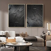 preiswerte Landschaftsgemälde-abstraktes schwarzes Ölgemälde handgemachtes Wabi Sabi Ölgemälde handgemachte Wandkunst beige abstraktes Gemälde auf Leinwand ein Paar beige Textur Wandkunst neutrale abstrakte Wandkunst Boho Wal