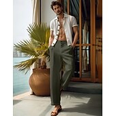 preiswerte Luxus-Leinenhose-40 % Leinen Herren Leinenhosen Hose Sommerhose Tasche Knöpfe Gerader Schnitt Einfach Bequem Atmungsaktiv Urlaub Büro / Karriere Täglich Klassisch Lässig Schwarz Weiß