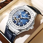 economico Orologi meccanici-Orologio meccanico BINBOND da uomo Orologio da polso automatico creativo di moda business con calendario luminoso impermeabile in acciaio e pelle