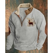 cheap Basic Sweatshirts-Men&#039;s Sweatshirt Quarter Zip Sweatshirt Black Navy Blue Brown Gray Half Zip Reindeer Print Christmas Daily Holiday Polyester Streetwear Casual Bavarian Fall &amp; Winter Clothing Apparel Hoodies
