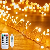 رخيصةأون يعمل عن طريق USB-أضواء سلسلة من الأسلاك النحاسية على شكل ألعاب نارية LED لعيد الميلاد بطول 3 أمتار و100 مصباح LED و6 أمتار و200 مصباح LED مع جهاز تحكم عن بعد يعمل بمنفذ USB لشجرة عيد الميلاد وحفلات الزفاف والعطلات