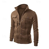 abordables Vestes Décontractées-Homme Veste Légère Veste d&#039;Été Chemise Veste Veste de transition Rue Tenue quotidienne Chaud Fermeture éclair Avec Poches Automne &amp; Hiver Uni Mode Classique Col montant Régulier Gris foncé Noir