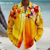 cheap Floral Print-Men&#039;s Floral Tropical Flowers Beach Shirt Summer Hawaiian Shirt Button Up Shirt Long Sleeve Shirt Collared Shirts Hawaiian Casual Vacation Daily Yellow Red Blue S M L