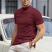 cheap Basic T shirts-Men&#039;s T Shirt Tee Top Mock Turtleneck Short Sleeves Turtleneck Summer Plain Designer Basic Modern Contemporary Vacation Street Going out Wine Black White Top Tee for Men