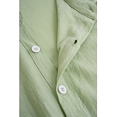 billiga Semester-Herr linneskjorta Sommarskjorta Standkläder Knapp upp skjorta Ensfärgat Semester Curise Svart Vit Rosa Blå Kortärmad Nedvikt Sommar Kläder Button-Down