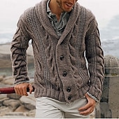 preiswerte Herren Strickjacke-Herren Strickjacke Kurzer Pullover Zip Pullover Reißverschluss Strickpullover Gerippt Stricken Standard Knopf hoch Tasche Glatt Schalrevers Modisch Klassisch Freizeitskleidung Verabredung Bekleidung