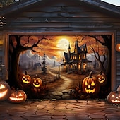 tanie Halloween pokrycie drzwi garażowych-dekoracje drzwi halloweenowych na zewnątrz halloweenowy baner na drzwi garażowe jack o lantern duży gobelin dekoracja tła na święta zewnętrzne drzwi garażowe dekoracje ścienne domu