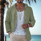 economico Vacanza-Per uomo Camicia camicia di lino Abbigliamento mare Camicia con bottoni Camicia con cappuccio Liscio Da mare Curise Nero Bianco Verde Cachi Manica lunga Con cappuccio Primavera estate Abbigliamento