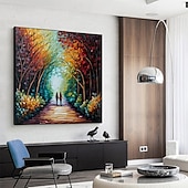 abordables Peintures paysages-art mural d&#039;arbre fait à la main peinture de forêt colorée toile faite à la main arbres colorés peinture sur toile de forêt un rendez-vous avec la pluie peinture sur toile immense toile décoration