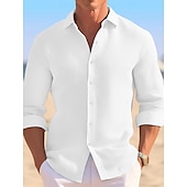 economico camicia da uomo con bottoni-Per uomo Camicia Camicia a nido d&#039;ape Camicia Estiva Camicia casual Camicia con Bottoni Camicie sbottonate Nero Bianco Kaki Azzurro Manica Lunga Semplice Bavero Vacanza Quotidiano Abbigliamento Cotone