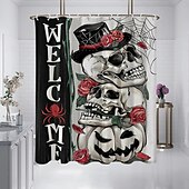 preiswerte Halloween Bad-Duschvorhänge &amp; Ringe Silber Moderne Polyester Wasserdicht