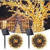 お買い得  太陽光発電-ソーラーパワーのカラフルなストリングライト 39.37フィート/12メートル 100個のLED付き 8つの照明モード 防水 屋外装飾 ハロウィン ガーデンパーティー 休日 ソーラーストリングライト 屋外 屋内装飾 1/2個