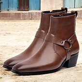 abordables Botas de ciclista-Botines de moto de piel sintética marrón para hombre con detalle de correa y anillo de metal: elegantes botas de motociclista de inspiración western