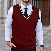 preiswerte Herrenpullover-Herren Pullunder Pullover Kleid Pullover Strickpullover Gerippt Gedrehtes Stricken Standard Strick Glatt V Ausschnitt warm halten Moderne zeitgenössische Freizeitskleidung Ausgehen Bekleidung Herbst