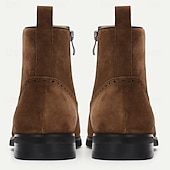 abordables Botas de cuero de primera calidad-Botines de gamuza con botones de piel de vaca de primera calidad para hombre: diseño brogue retro, perfectos para eventos de temática vintage y salidas informales