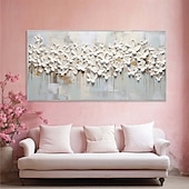 preiswerte Blumen-/Botanische Gemälde-handgemachtes großes 3D-Blumenölgemälde auf Leinwand, handgemaltes weißes Kirschblütengemälde, großes Wandkunstgemälde, handgemachtes Palettenmessergemälde, strukturiertes Acrylgemälde,