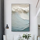 abordables Peintures paysages-peinture à l&#039;huile de vague faite à la main wabi sabi art mural peinture abstraite beige sur toile une paire de peinture à l&#039;huile de texture beige art mural peinture abstraite neutre de l&#039;océan art