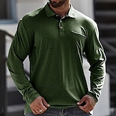 ieftine Casual-Bărbați Cămașă de golf polo de golf Muncă Casual Rever Manșon Lung De Bază Modern Culoare solidă Buton Buzunar Primăvara &amp; toamnă Fit regulat Roșu Vin Caisă Negru Alb Roșu Închis Galben Cămașă de golf