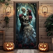 cheap Door Covers-Door Decorations Skull Couple Door Covers Door Tapestry Door Curtain Decoration Backdrop Door Banner for Front Door Farmhouse Holiday Party Decor Supplies
