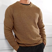 preiswerte Herrenpullover-Herren Pullover Strickpullover Gerippt Gehäkelt Stricken Standard Strick Glatt Rundhalsausschnitt Modisch Basic Freizeitskleidung Verabredung Bekleidung Herbst Winter Schwarz Weiß S M L